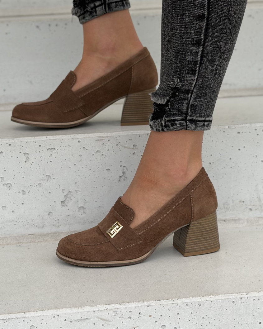 Półbuty damskie KAZADII FLORENCE barefoot na słupku camel zamsz skóra naturalna - obrazek 7