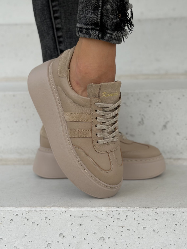 Skórzane TRAMPKI na wyższej podeszwie KAZADII ARDELIA ALL BEIGE polska produkcja - obrazek 5