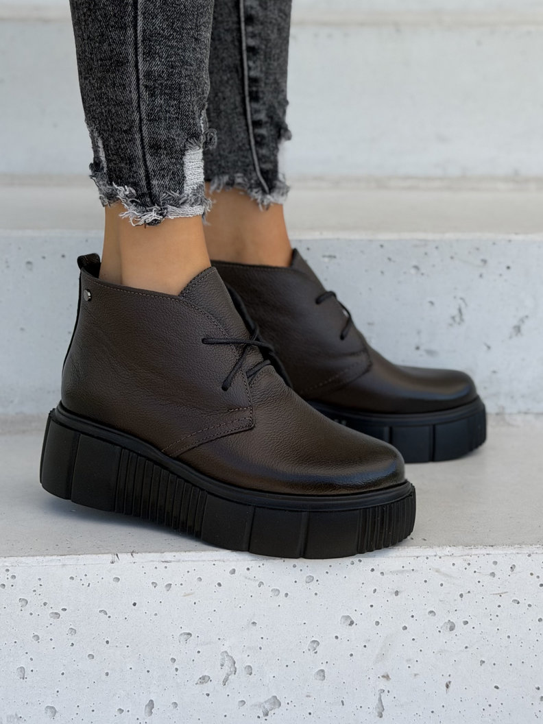 Skórzane ocieplane botki KAZADII MIRENA CHOCO LEATHER polska produkcja - obrazek 5