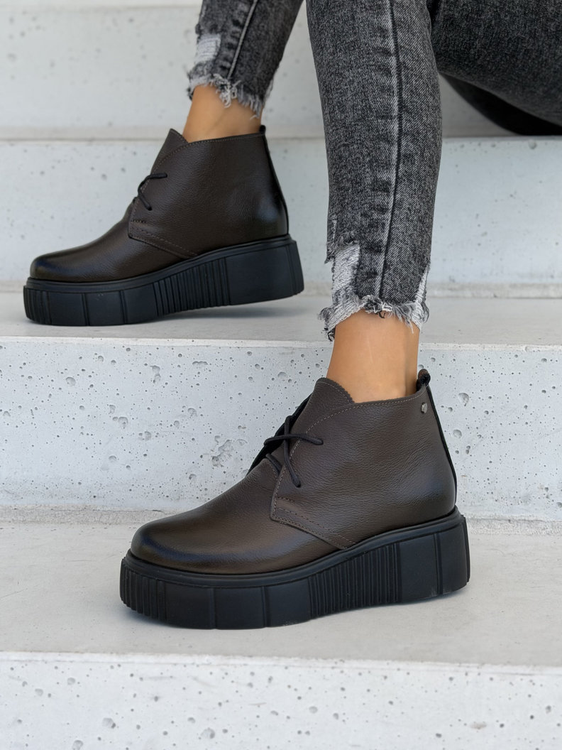 Skórzane ocieplane botki KAZADII MIRENA CHOCO LEATHER polska produkcja - obrazek 6