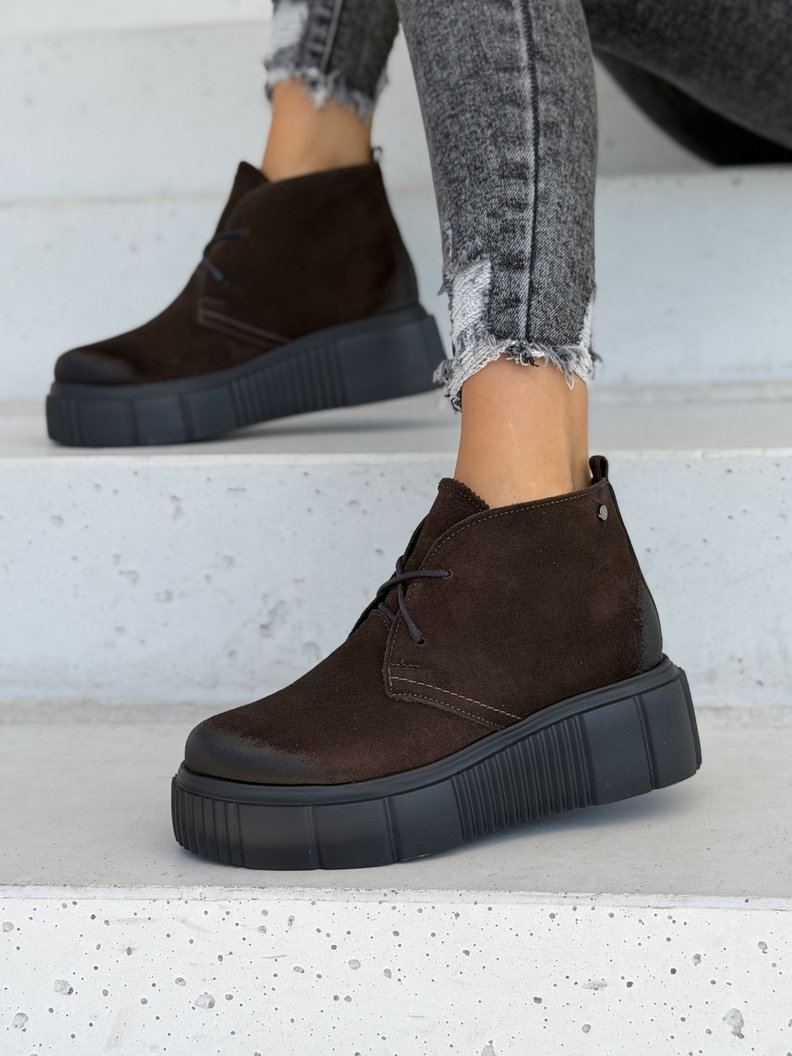 Skórzane ocieplane botki KAZADII MIRENA CHOCO SUEDE polska produkcja - obrazek 6