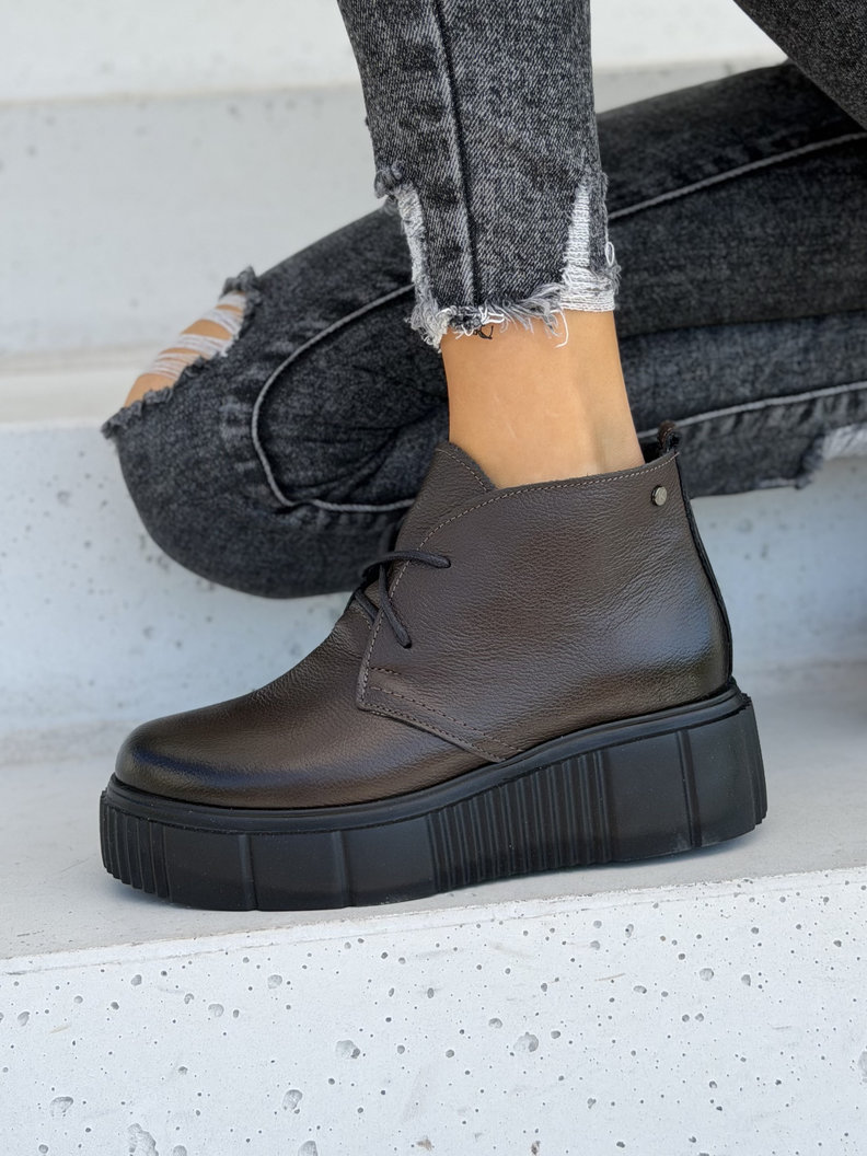 Skórzane ocieplane botki KAZADII MIRENA CHOCO LEATHER polska produkcja