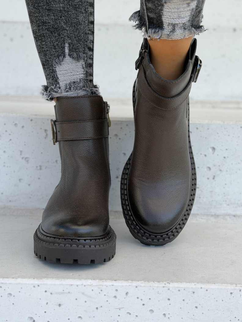Skórzane ocieplane botki z klamrą KAZADII TESSA CHOCO LEATHER polska produkcja - obrazek 7