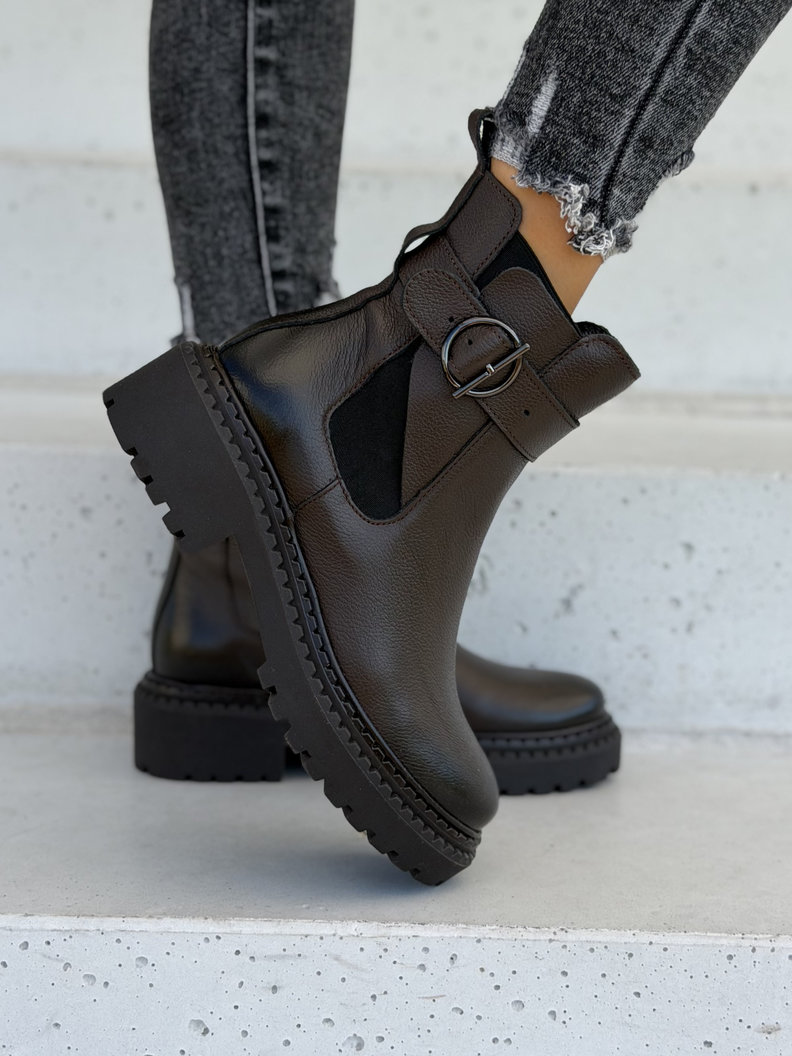 Skórzane ocieplane botki z klamrą KAZADII TESSA CHOCO LEATHER polska produkcja - obrazek 5