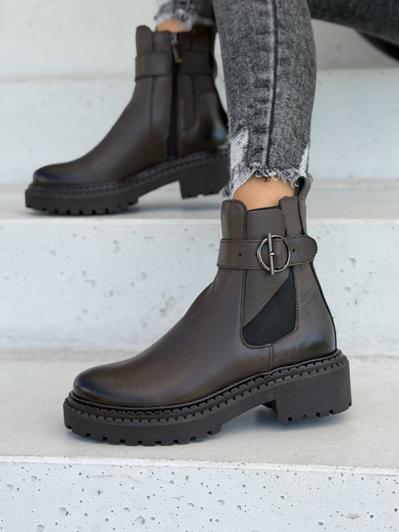 Skórzane ocieplane botki z klamrą KAZADII TESSA CHOCO LEATHER polska produkcja - obrazek 3