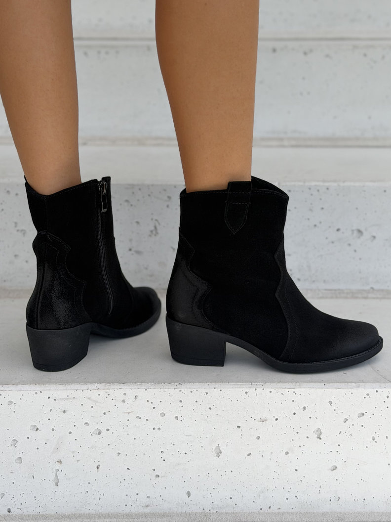 Skórzane ocieplane botki w stylu kowbosjkim na obcasie KAZADII TEXAS BLACK polska produkcja - obrazek 7