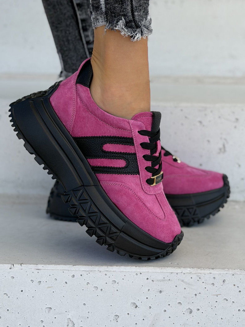 Skórzane sneakersy ZAVIRA FUXIA BLACK na wyższej lekkiej podeszwie