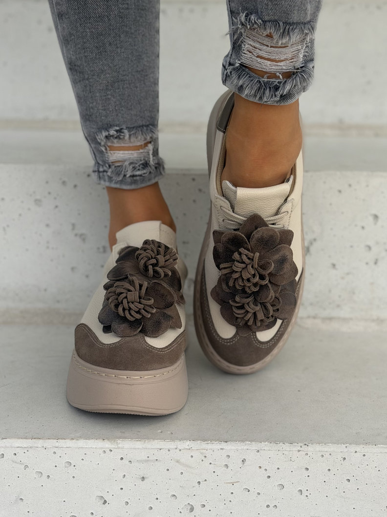 Skórzane trampki na wyższej podeszwie KAZADII LAVIA BEIGE CHOCO polska produkcja - obrazek 3