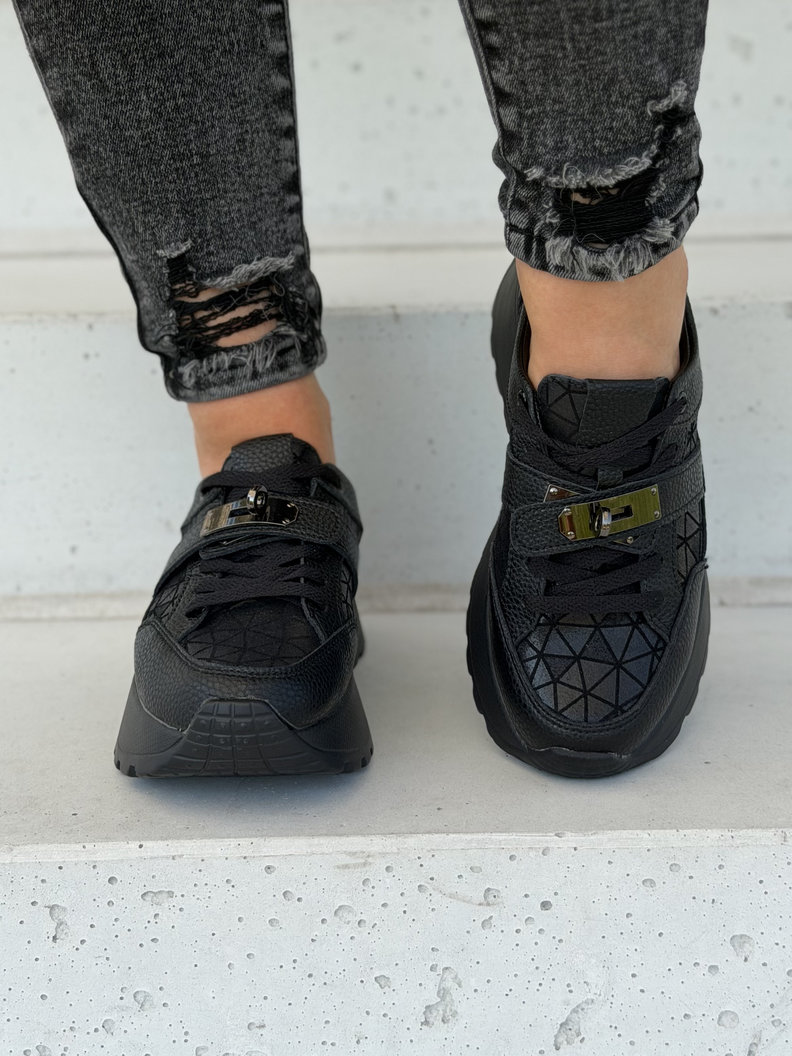 Sneakersy damskie LAMIA black z ozdobną klamrą skóra naturalna - obrazek 7