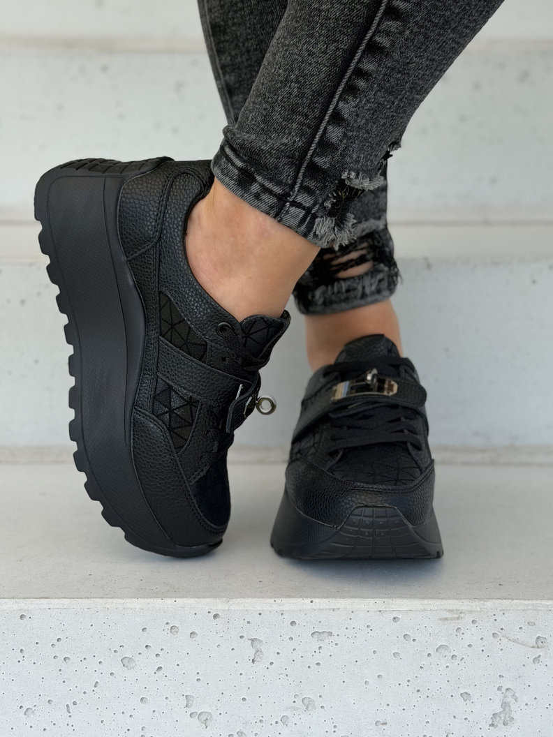 Sneakersy damskie LAMIA black z ozdobną klamrą skóra naturalna - obrazek 3