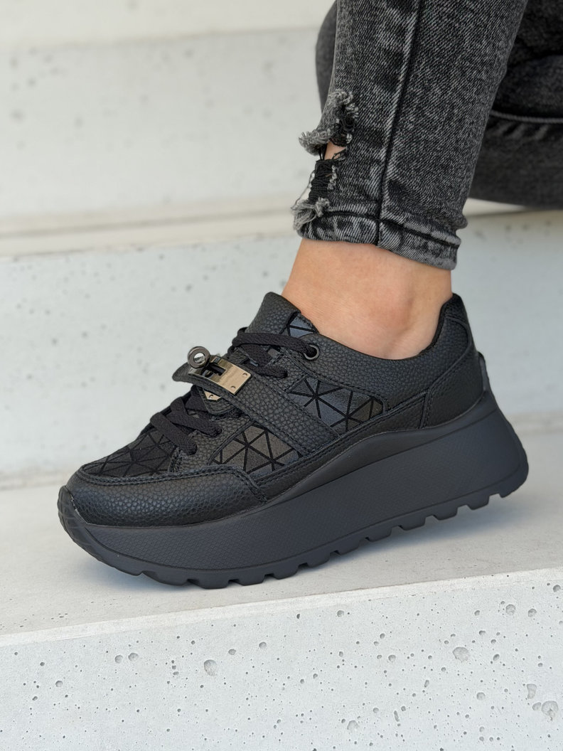 Sneakersy damskie LAMIA black z ozdobną klamrą skóra naturalna - obrazek 4