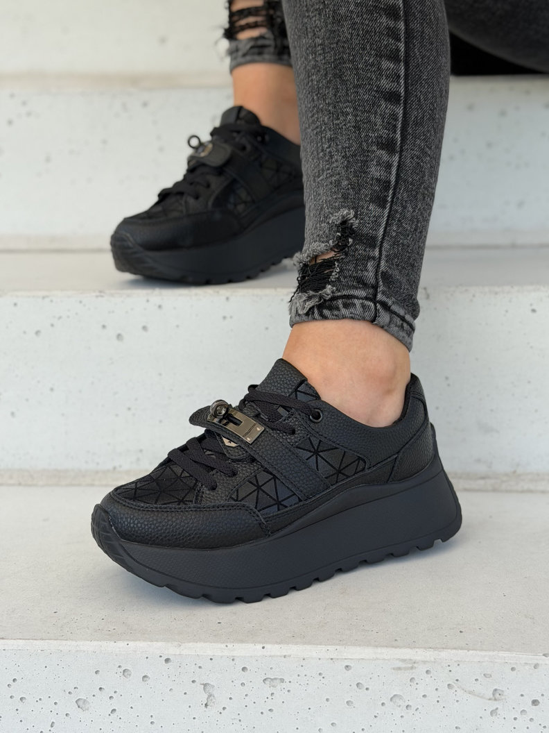 Sneakersy damskie LAMIA black z ozdobną klamrą skóra naturalna - obrazek 5