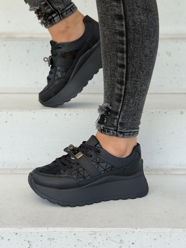 Sneakersy damskie LAMIA black z ozdobną klamrą skóra naturalna - obrazek 6