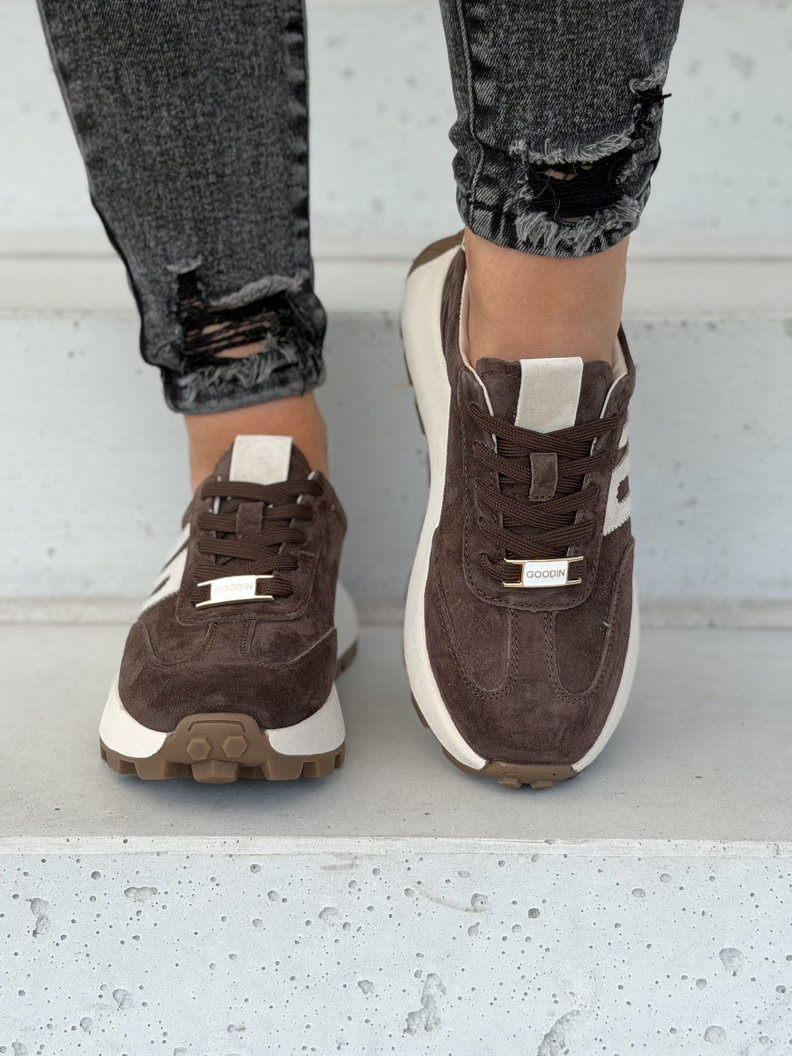 Sneakersy damskie MALIKA coffee ze wstawkami skóra naturalna - obrazek 3