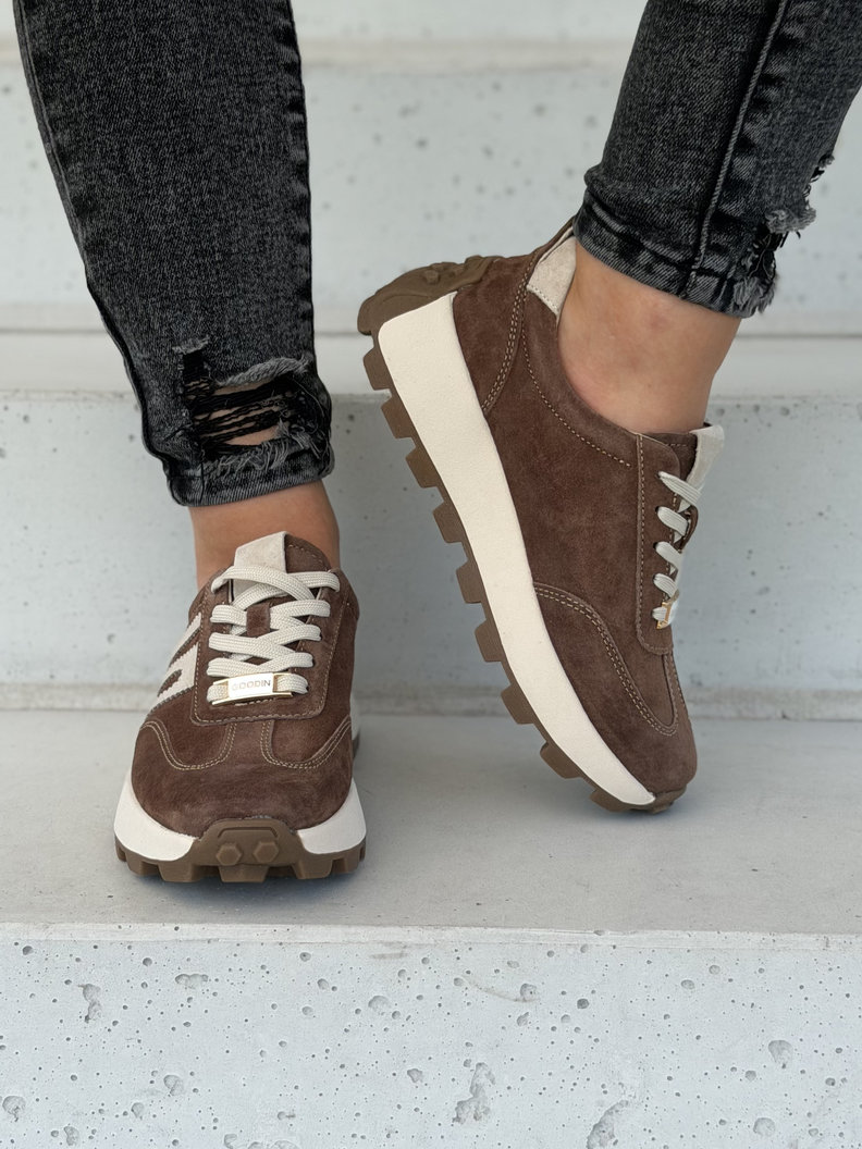 Sneakersy damskie MALIKA brown ze wstawkami skóra naturalna - obrazek 3