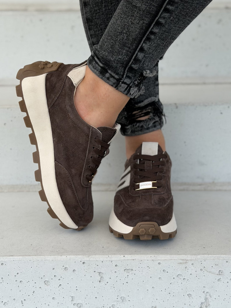 Sneakersy damskie MALIKA coffee ze wstawkami skóra naturalna - obrazek 4