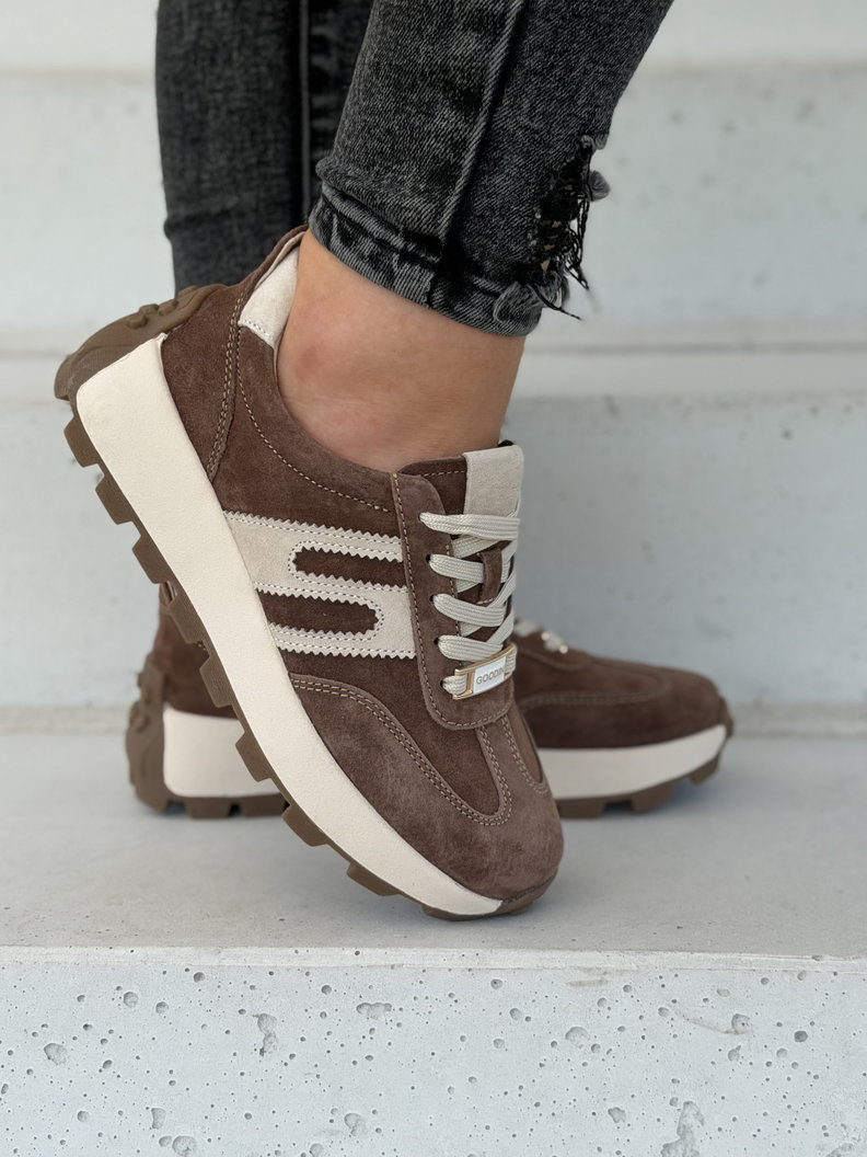 Sneakersy damskie MALIKA brown ze wstawkami skóra naturalna - obrazek 5