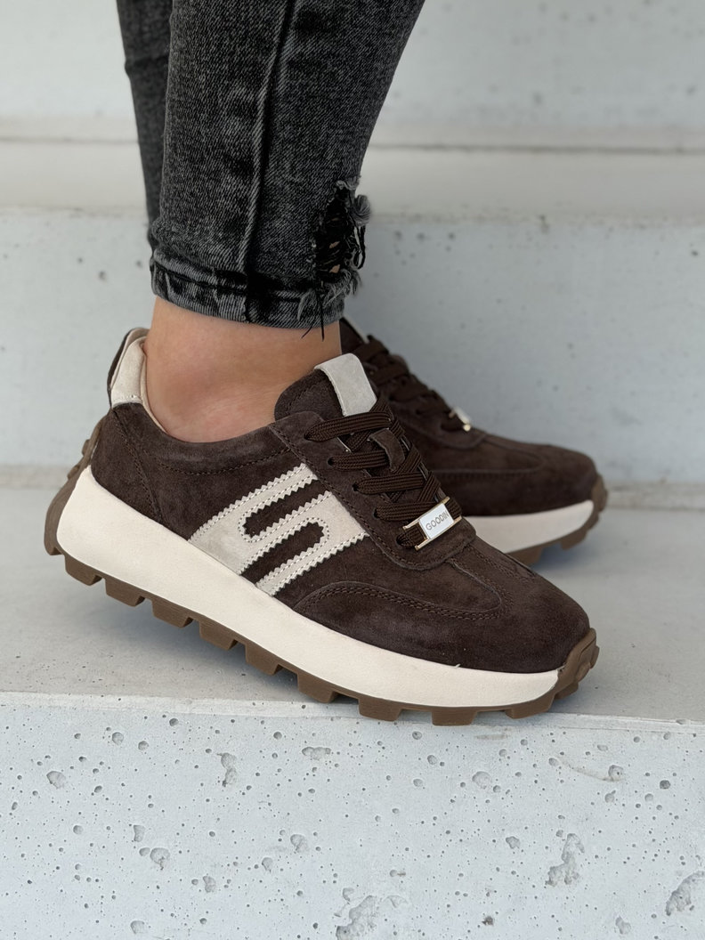 Sneakersy damskie MALIKA coffee ze wstawkami skóra naturalna - obrazek 5