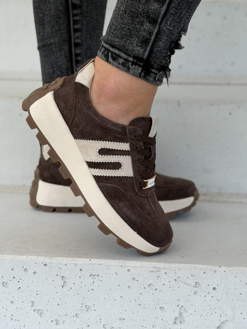 Sneakersy damskie MALIKA coffee ze wstawkami skóra naturalna - obrazek 6
