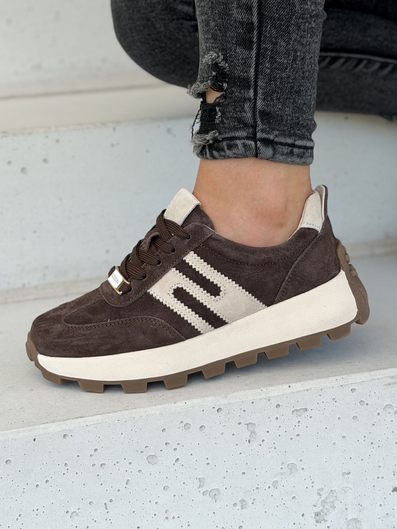 Sneakersy damskie MALIKA coffee ze wstawkami skóra naturalna - obrazek 7