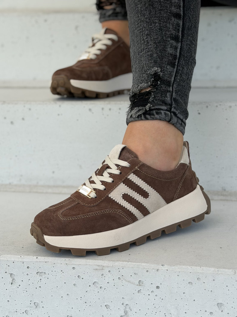 Sneakersy damskie MALIKA brown ze wstawkami skóra naturalna