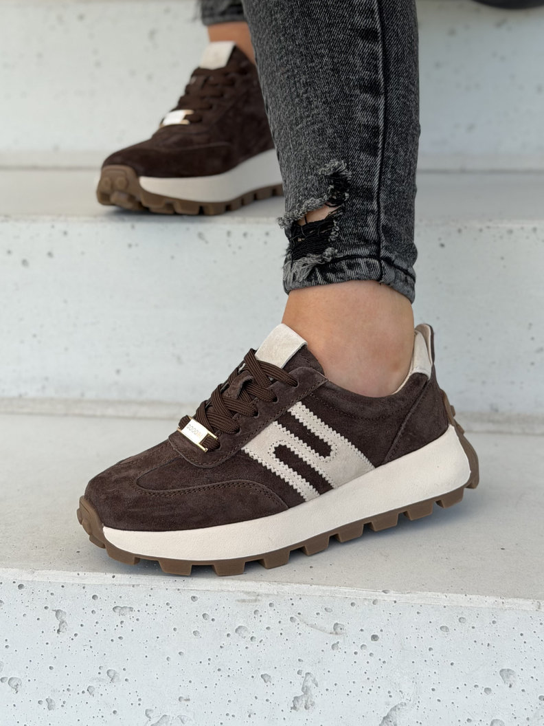 Sneakersy damskie MALIKA coffee ze wstawkami skóra naturalna