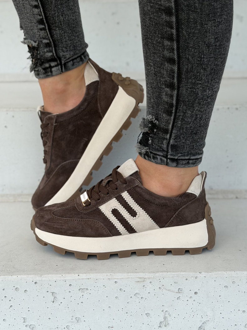 Sneakersy damskie MALIKA coffee ze wstawkami skóra naturalna - obrazek 8