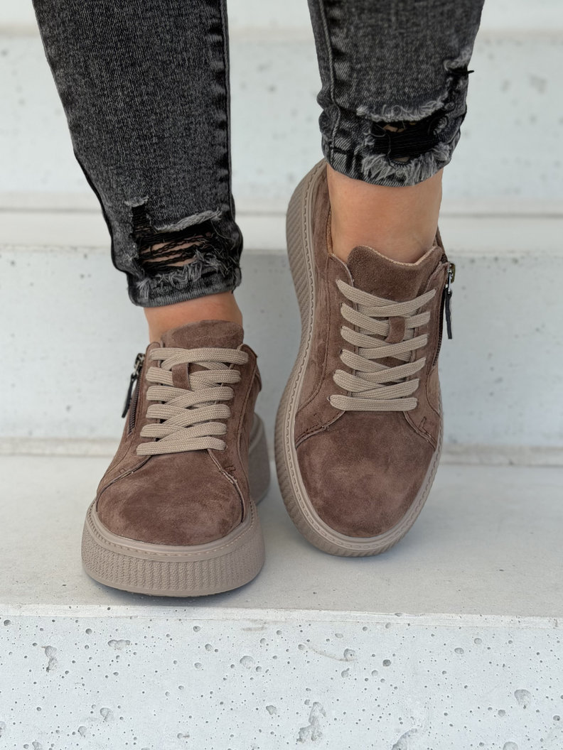 Sneakersy damskie na wyższej podeszwie RANNA ZIP light coffee skóra naturalna - obrazek 3