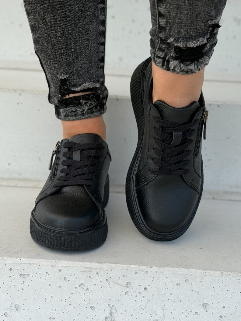 Sneakersy damskie na wyższej podeszwie RANNA ZIP black skóra naturalna - obrazek 6