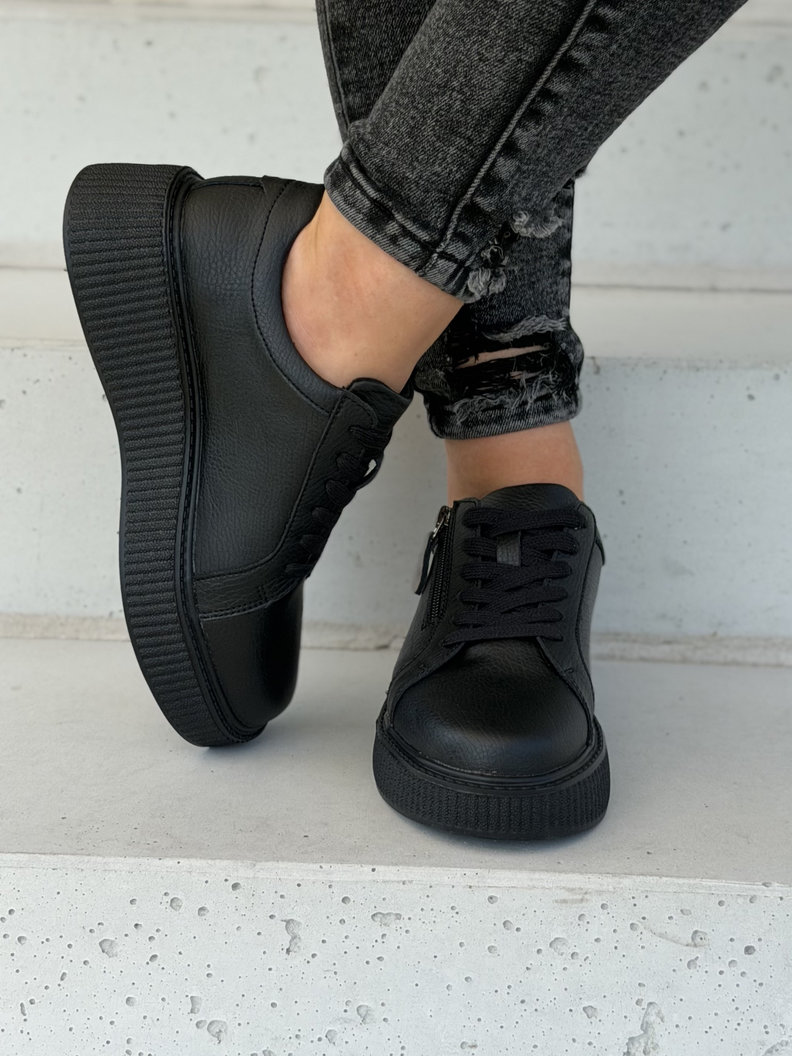 Sneakersy damskie na wyższej podeszwie RANNA ZIP black skóra naturalna - obrazek 4