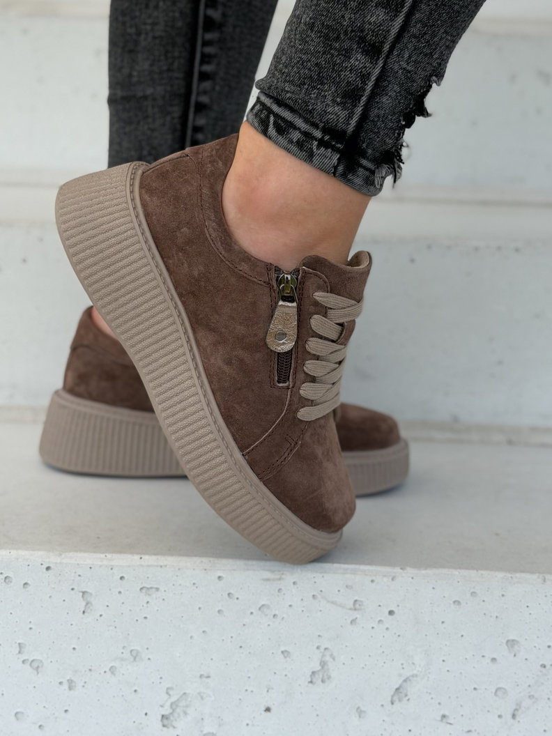 Sneakersy damskie na wyższej podeszwie RANNA ZIP light coffee skóra naturalna - obrazek 6