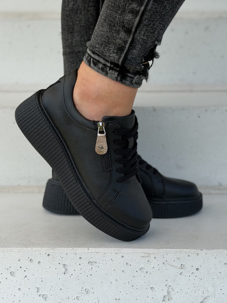 Sneakersy damskie na wyższej podeszwie RANNA ZIP black skóra naturalna - obrazek 7
