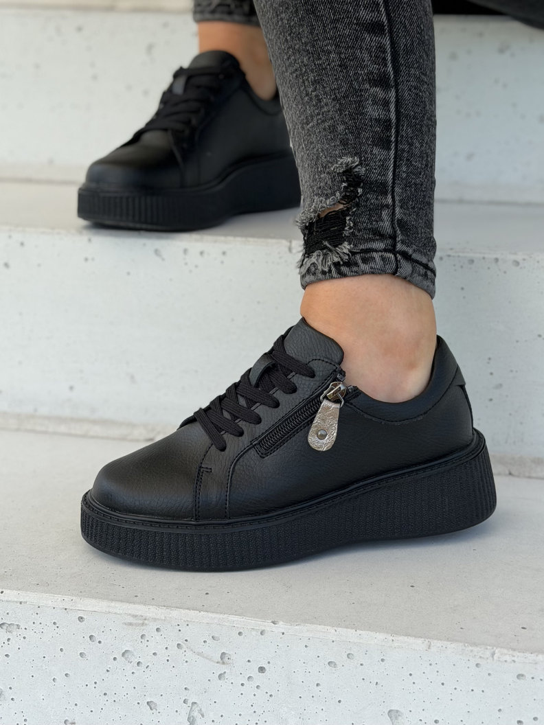 Sneakersy damskie na wyższej podeszwie RANNA ZIP black skóra naturalna - obrazek 3