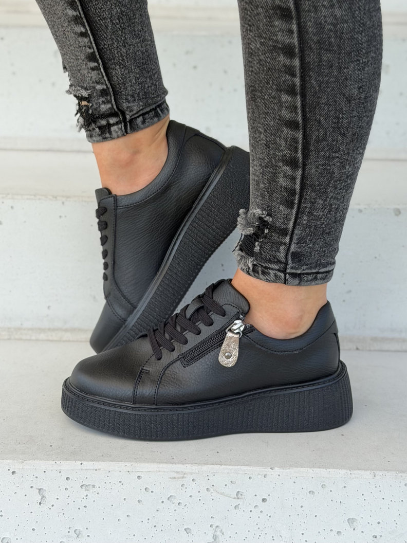 Sneakersy damskie na wyższej podeszwie RANNA ZIP black skóra naturalna - obrazek 5