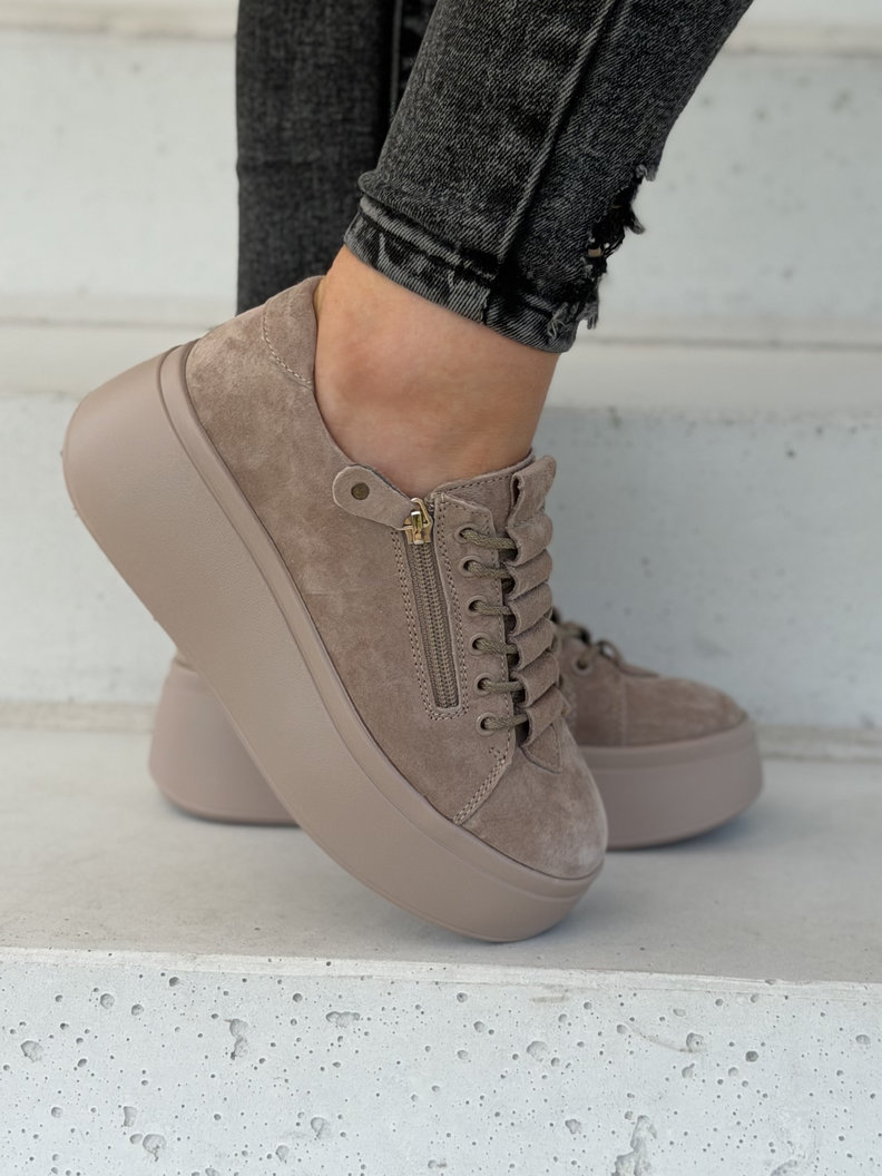 Trampki damskie lekkie jak piórko SANA ZIP beige skóra naturalna - obrazek 4