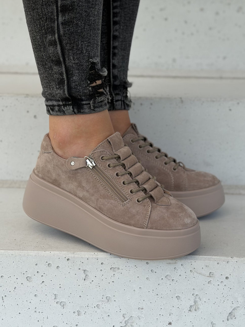 Trampki damskie lekkie jak piórko SANA ZIP beige skóra naturalna - obrazek 5
