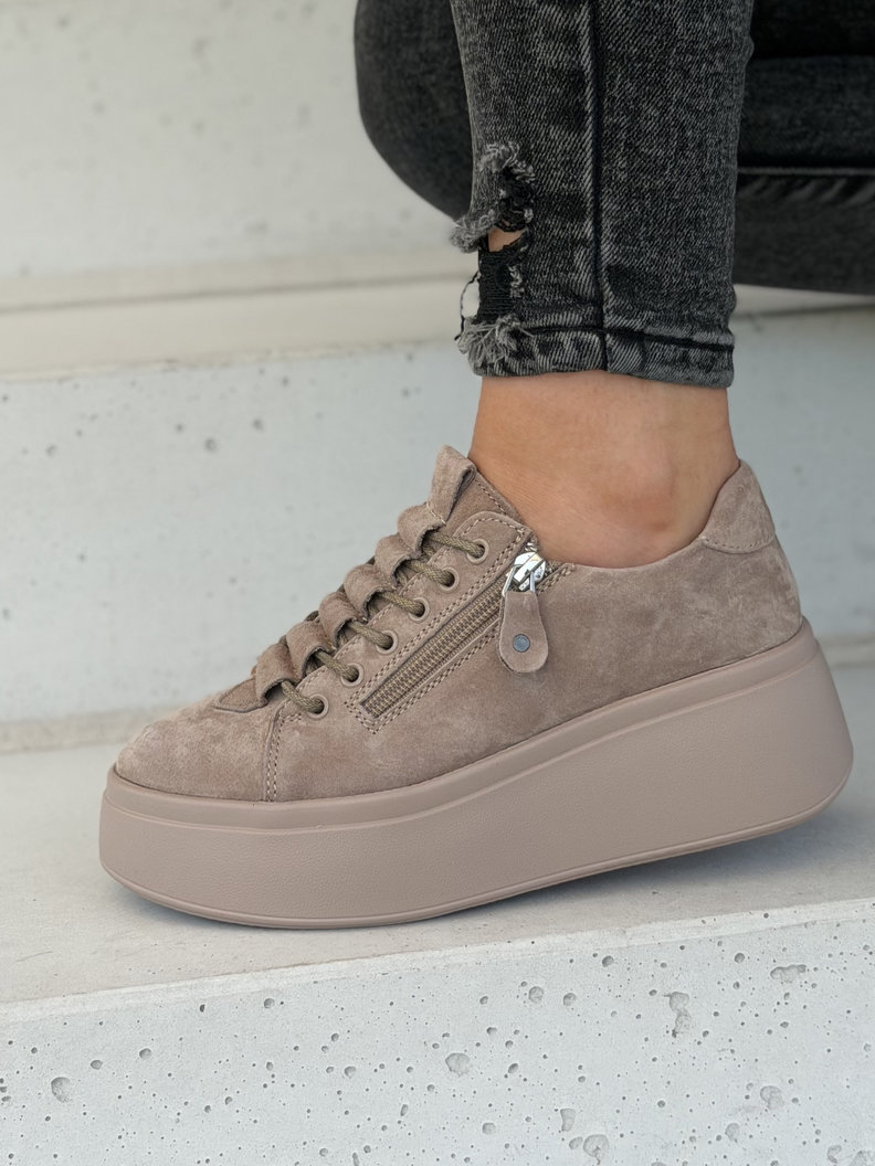 Trampki damskie lekkie jak piórko SANA ZIP beige skóra naturalna