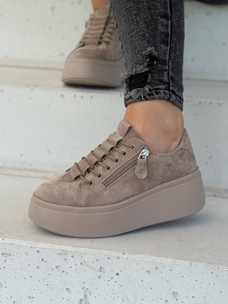 Trampki damskie lekkie jak piórko SANA ZIP beige skóra naturalna - obrazek 6