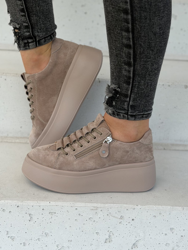 Trampki damskie lekkie jak piórko SANA ZIP beige skóra naturalna - obrazek 7