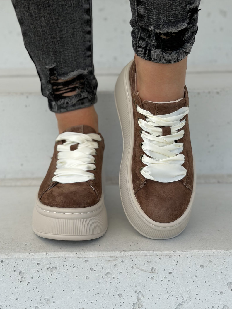 Trampki na wyższej podeszwie AMANI dark brown skóra naturalna - obrazek 8