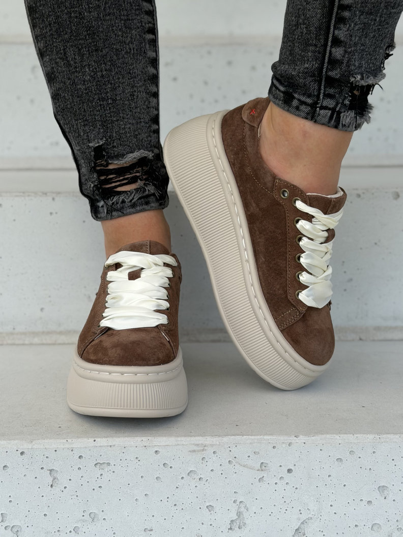 Trampki na wyższej podeszwie AMANI dark brown skóra naturalna - obrazek 4