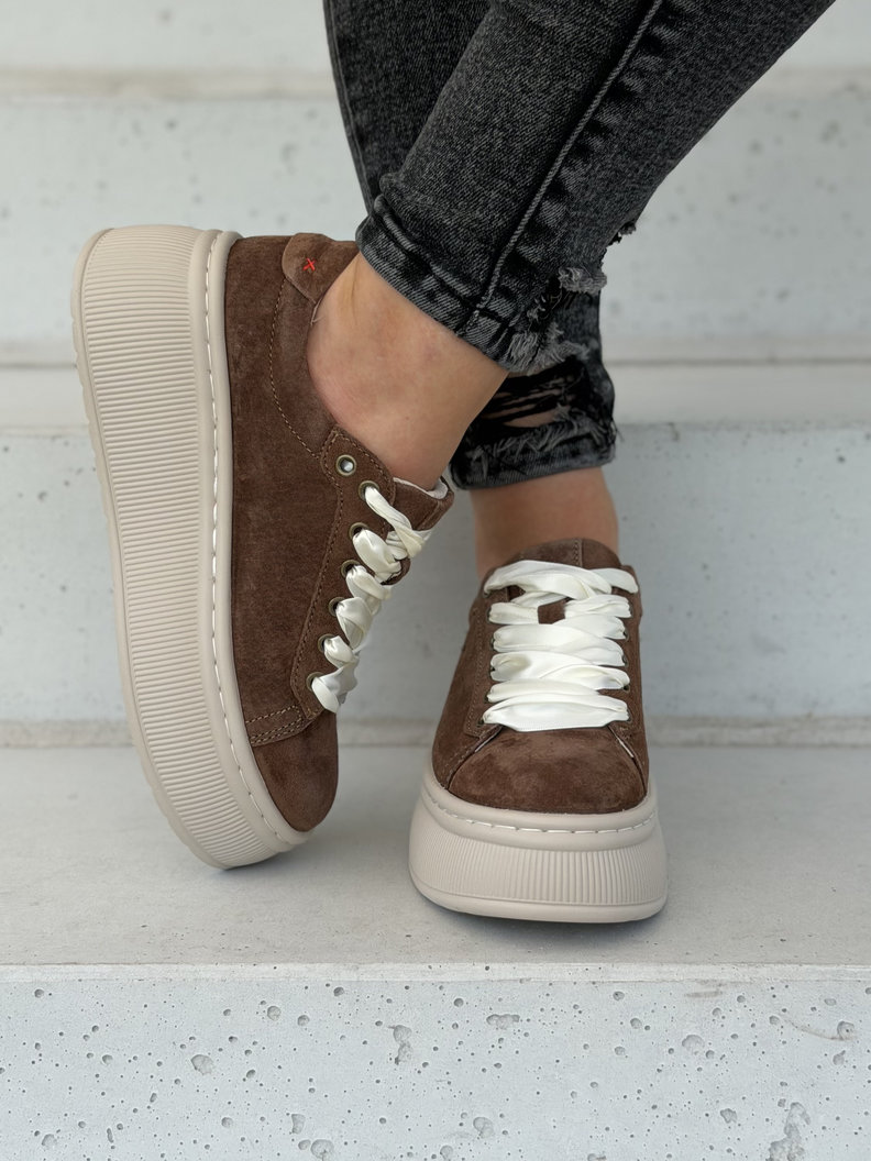 Trampki na wyższej podeszwie AMANI dark brown skóra naturalna - obrazek 5
