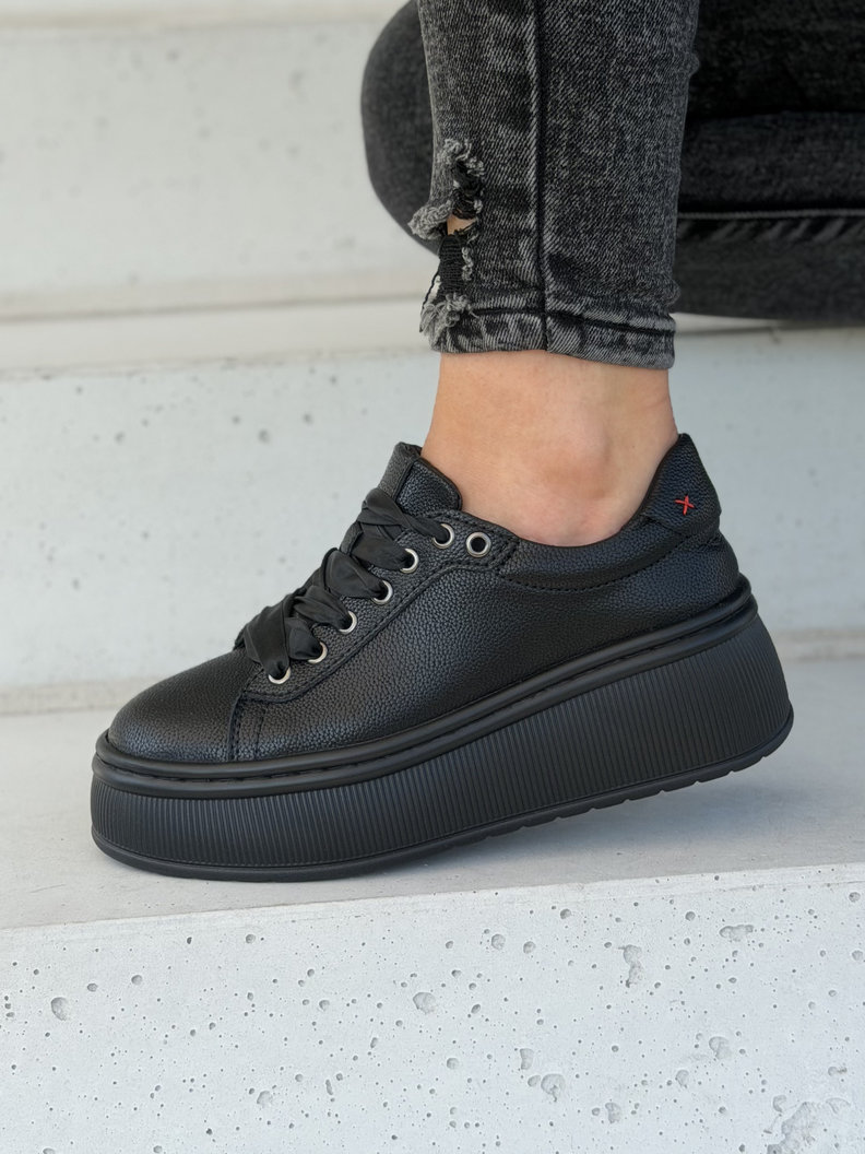 Trampki na wyższej podeszwie AMANI black skóra naturalna - obrazek 5