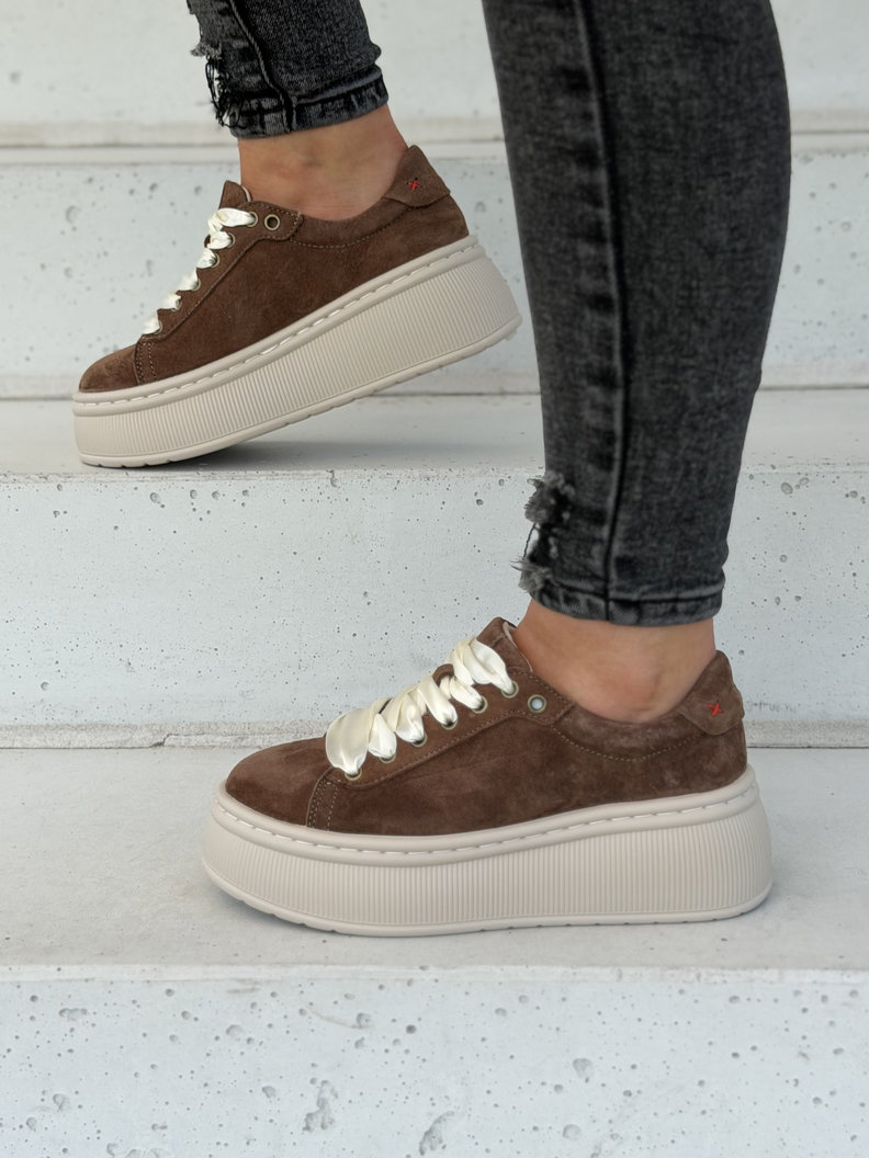 Trampki na wyższej podeszwie AMANI dark brown skóra naturalna - obrazek 7