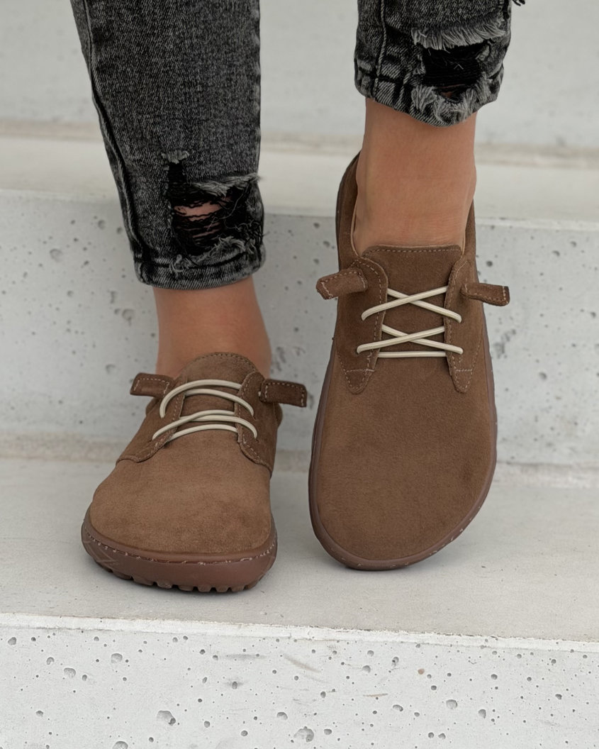 Wygodne trampki KAZADII BAREFOOT MILLO CAMEL SUEDE skóra naturalna polska produkcja