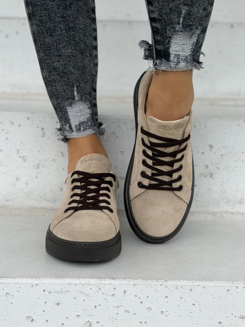 Lekkie skórzane trampki KAZADII LAVEN BEIGE polska produkcja - obrazek 8