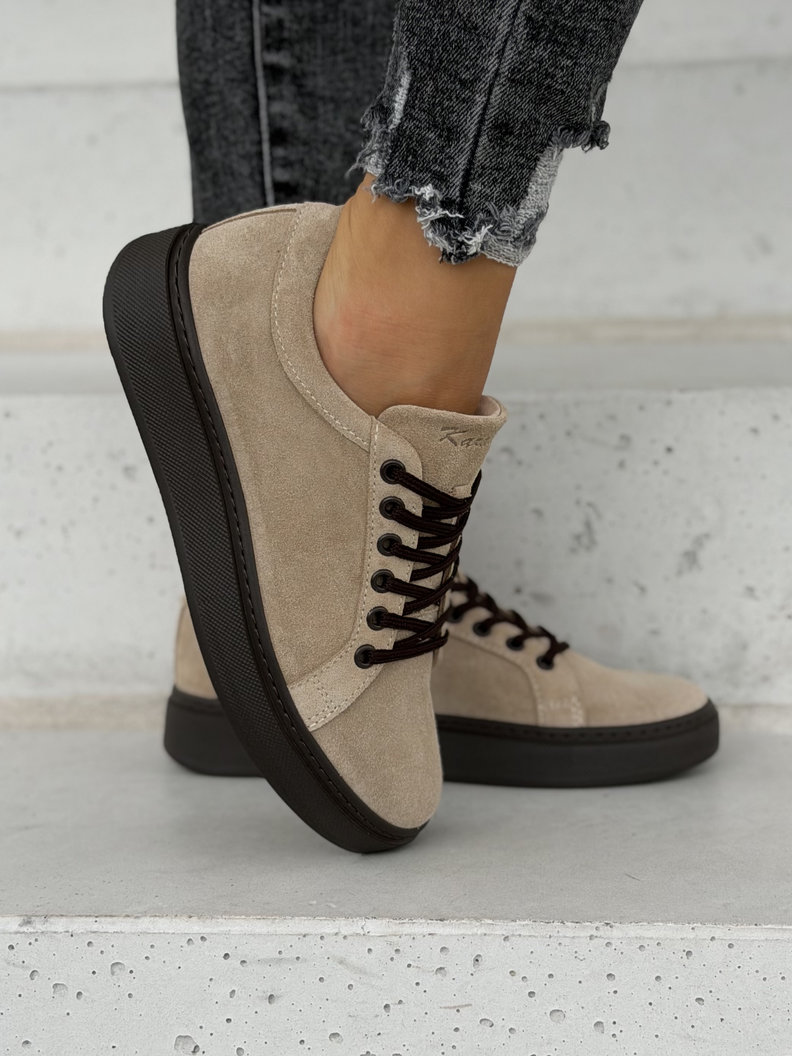 Lekkie skórzane trampki KAZADII LAVEN BEIGE polska produkcja - obrazek 4