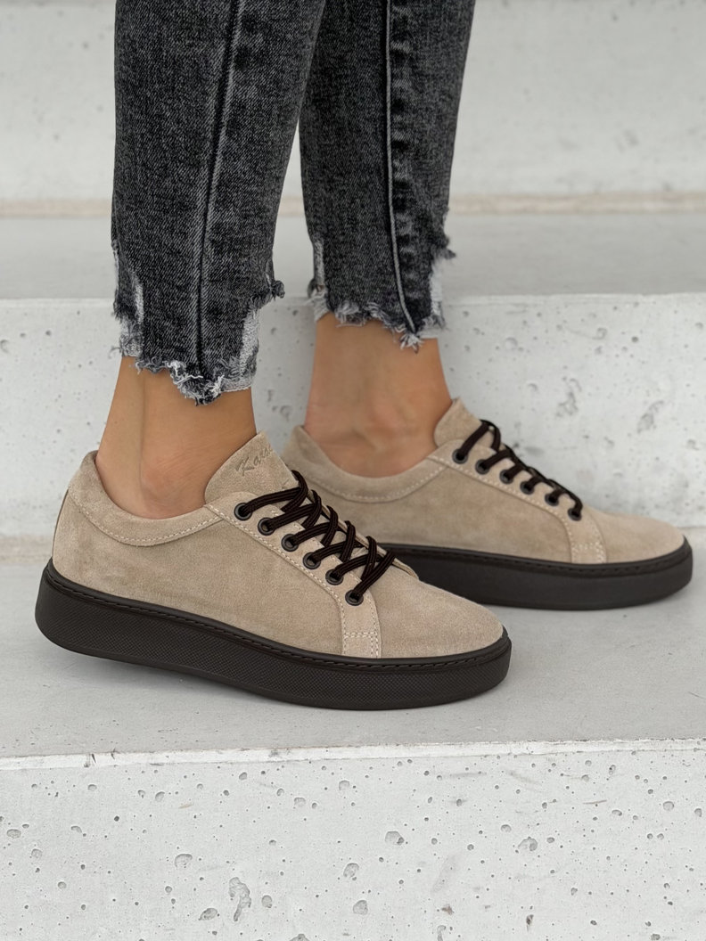 Lekkie skórzane trampki KAZADII LAVEN BEIGE polska produkcja - obrazek 5
