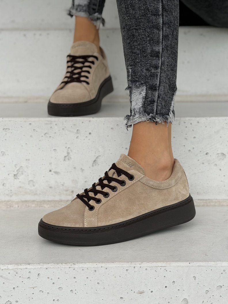 Lekkie skórzane trampki KAZADII LAVEN BEIGE polska produkcja - obrazek 6