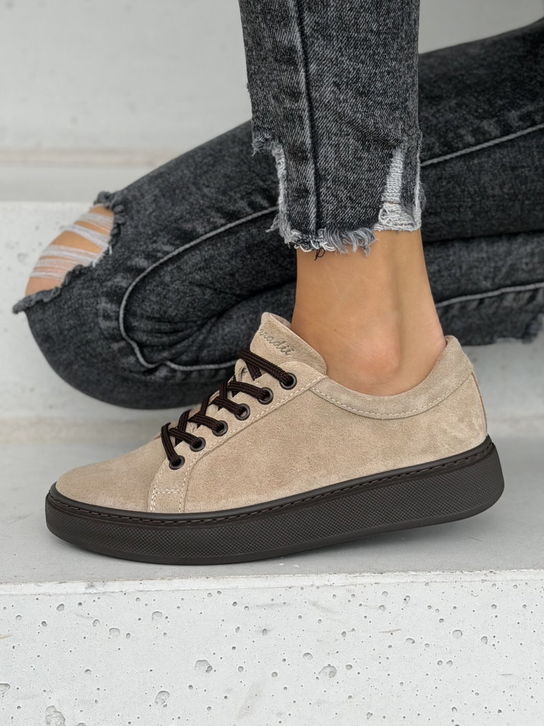 Lekkie skórzane trampki KAZADII LAVEN BEIGE polska produkcja